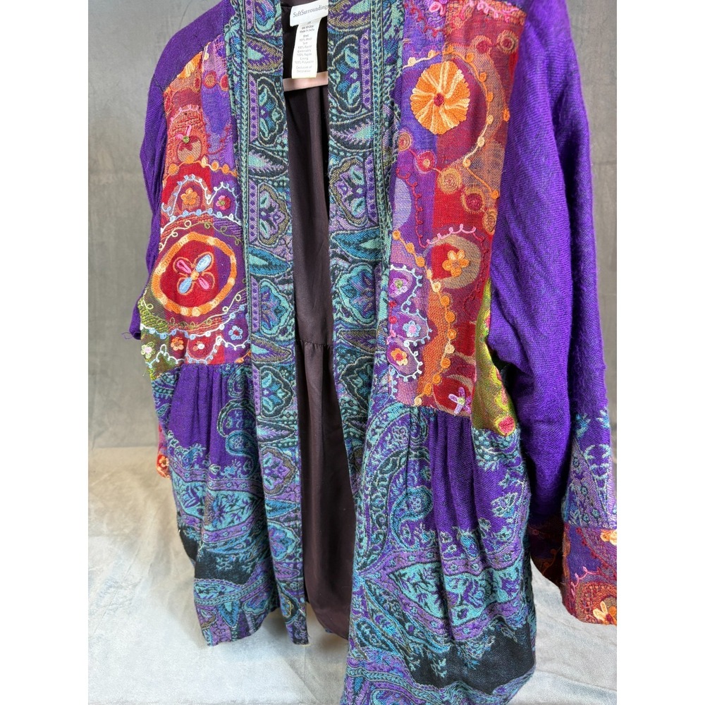 Soft‎ Surroundings Embroidered Wool Patchwork Jacket Boho Ethnic Lightweight 1X - Picture 2 of 16